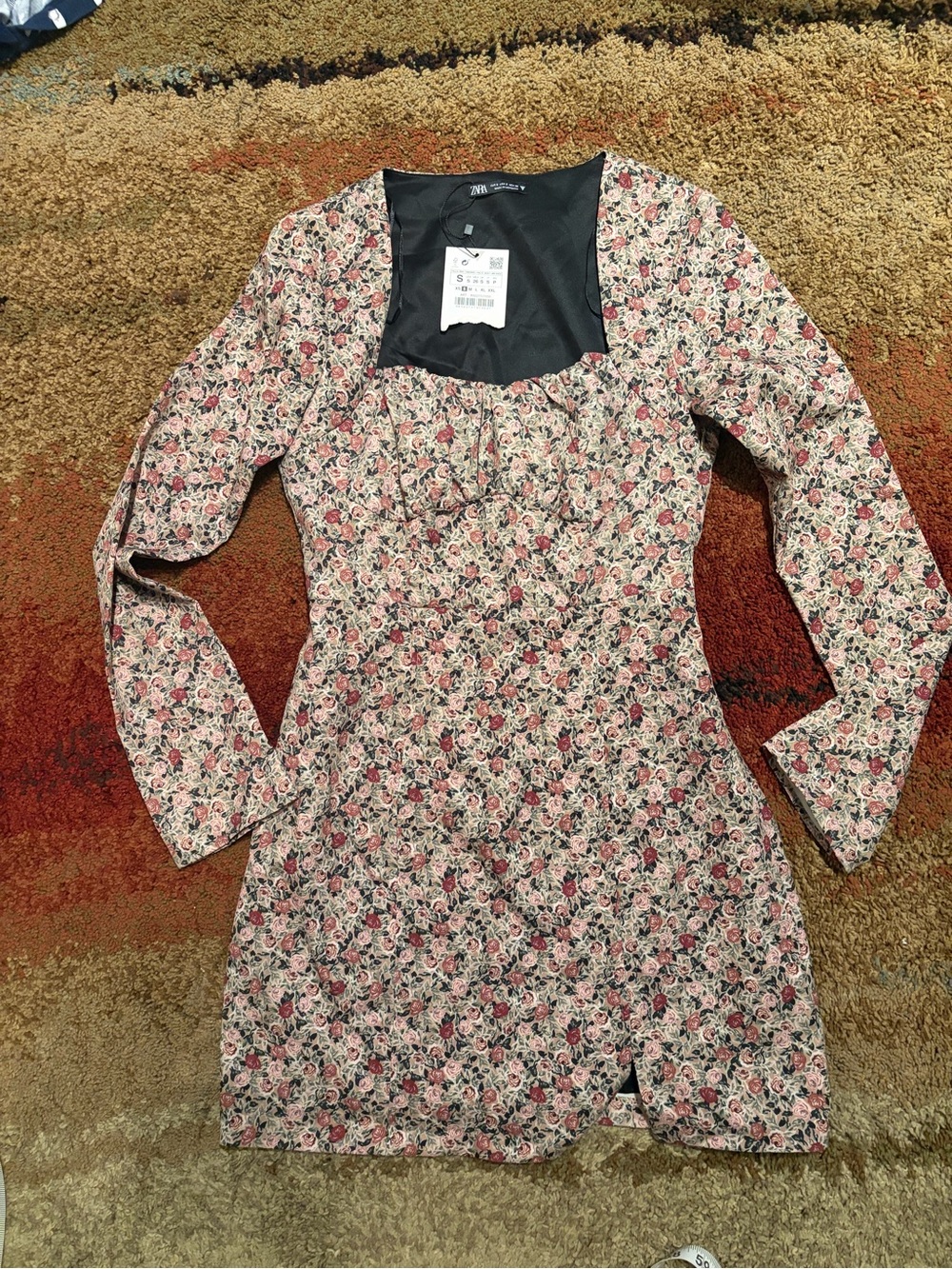 zara Floral Long-Sleeve Mini Dress